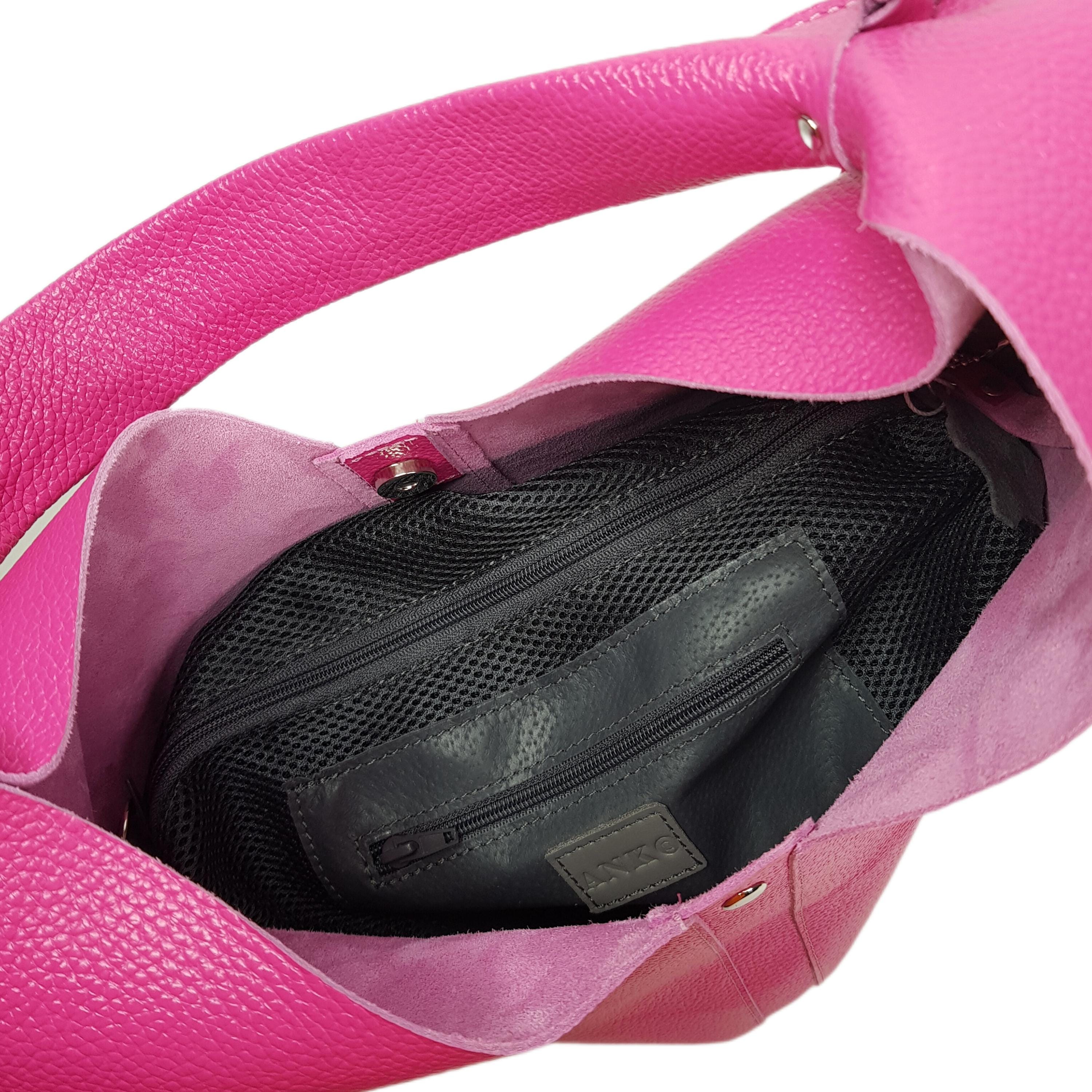 Available in 21 Colors! Fuchsia Leather Hobo Bag, Fuchsia Shoulder