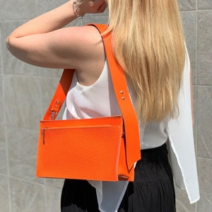 Available in 17 colors! Orange leather crossbody for women, crossbody purse, gift for her, summer bag, genuine leather, custom crossbody