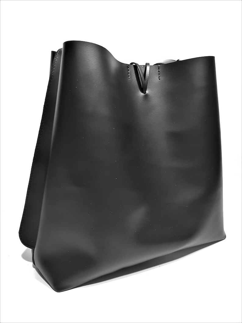 Schwarzer echter Leder-Shopper, schwarze Ledertasche, Ledertasche, Geschenk für Frauen, Einkaufstasche, Frauentasche, lässige Ledertasche Bild 3