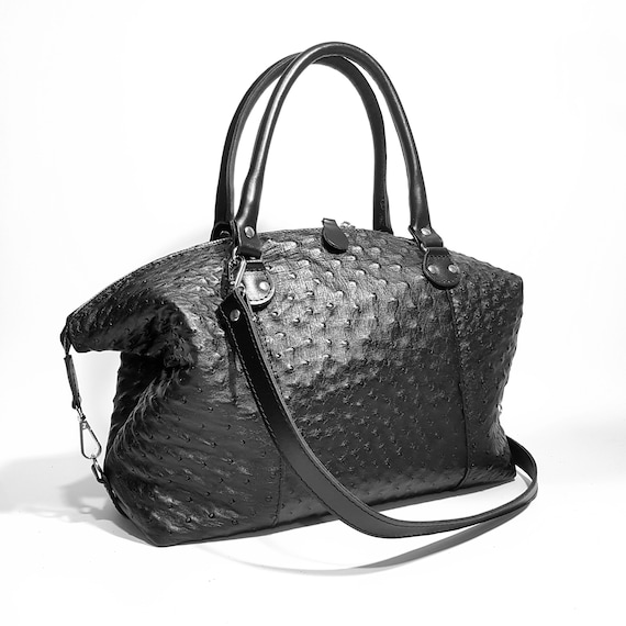 HOFFMANN OSTRICH　ハンドバッグ　レザー　ブラック　I924 Black Ostrich Bag, Leather Medium Bag, Hand Bag, Handmade - Etsy