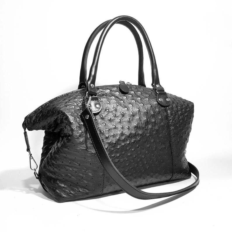 Available in 5 colors Black ostrich bag, Leather Medium Bag, hand bag, Handmade image 2