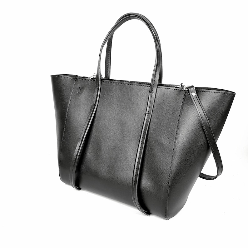 Genuine leather shopper bag, Black Leather Bag, Leather Tote, Gift For Women, Shopping Bag, Women Tote, minimalist bag image 10