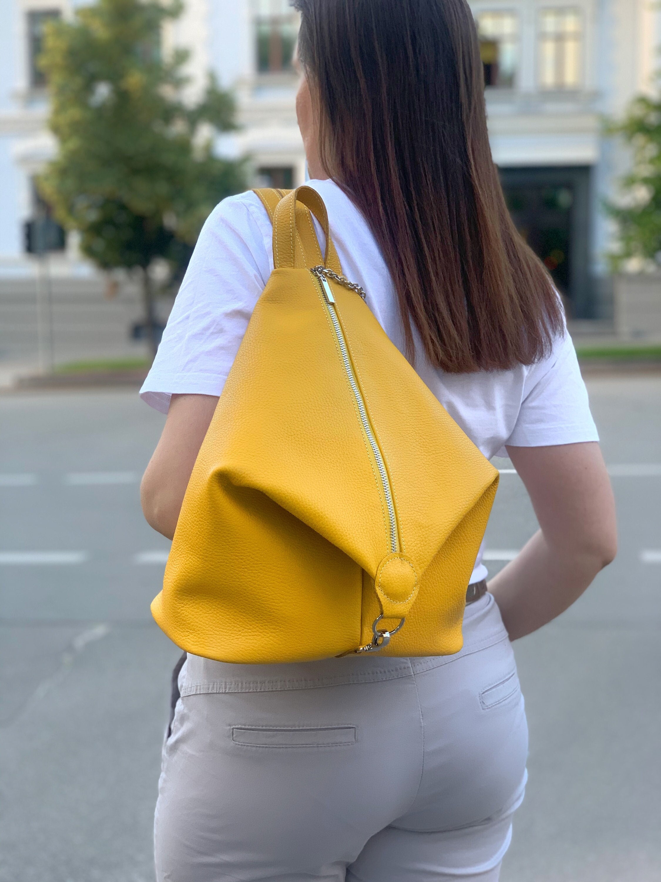 cheap yellow leather backpack Aren Buckle – Moroccan Interior strong magnets ensures secure and easy access to your belongings Medium Leather Backpack (Portrait) |