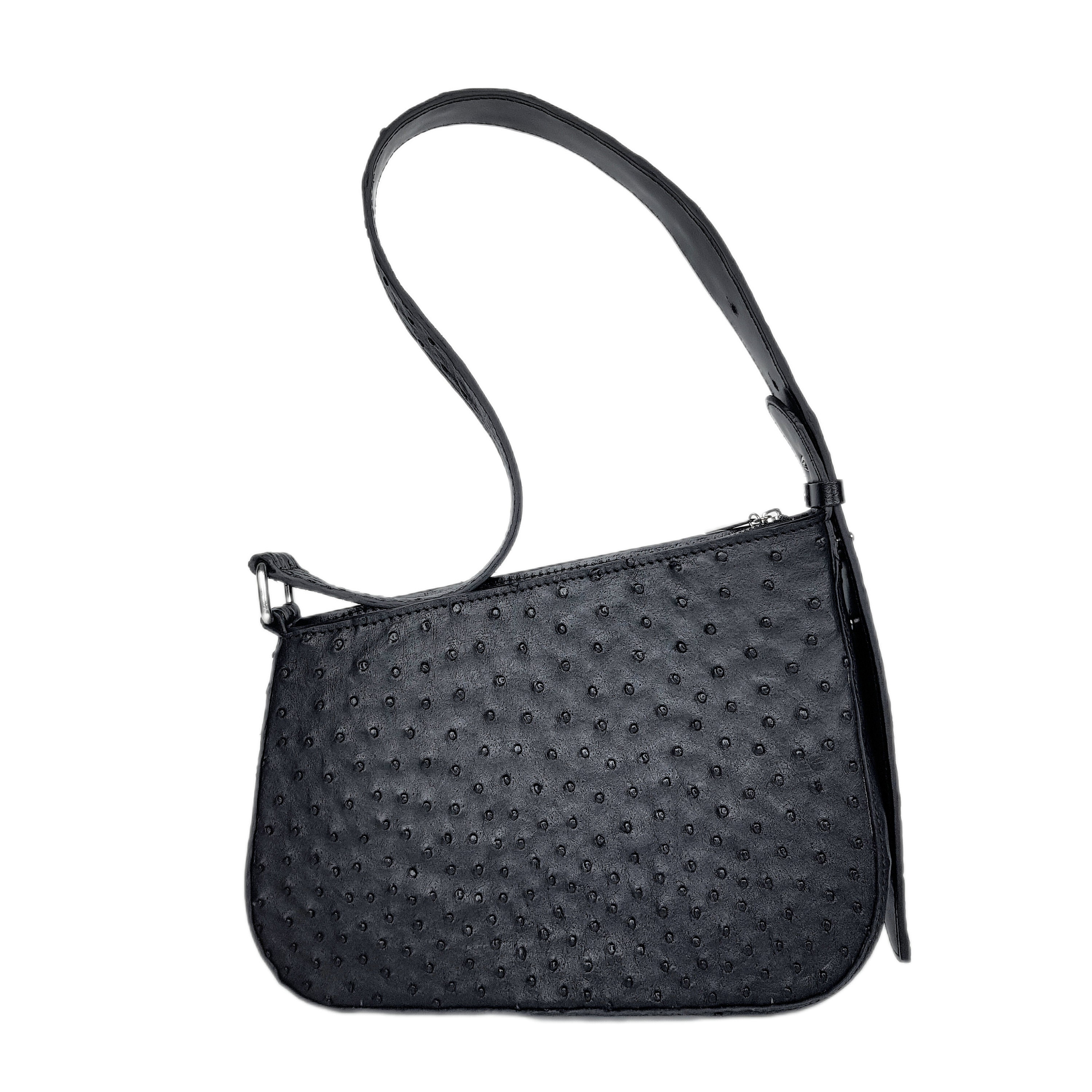 Ostrich Leather Shoulder Bag, Black Shoulder Bag, Black Leather 