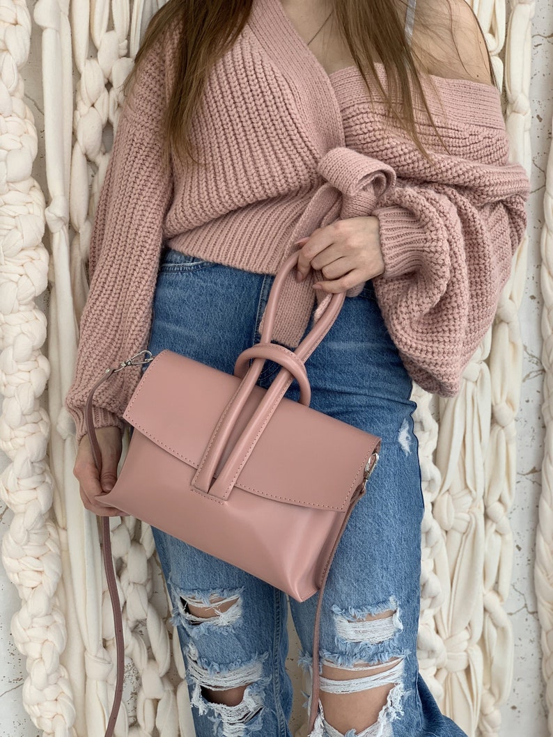 small pink leather handbag