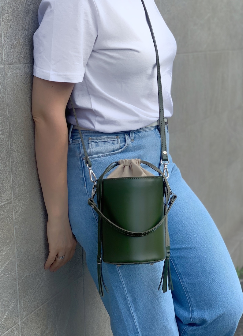 Leather crossbody bucket bag, black leather crossbody, brown crossbody purse image 6