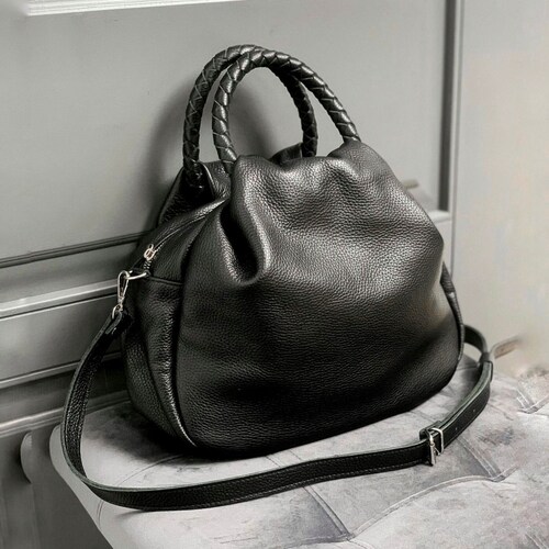 Black shoulder bag, genuine leather handbag, bag for woman, handbag for women, gift for her, black leather purse, ukraine sellers
