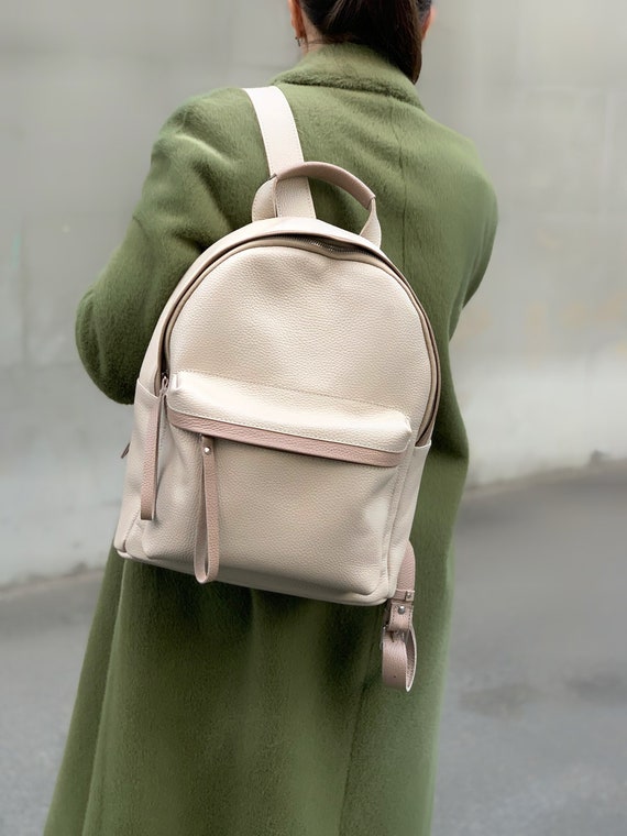 beige leather backpack purse Available in 21 Colors! Large Leather Backpack for Women, Beige Backpack  Made of Genuine Leather, Large Backpack Purse