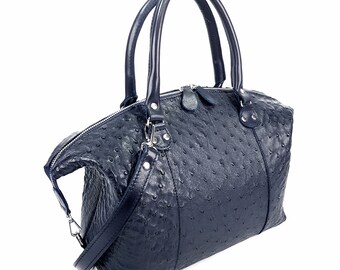 Dark Blue Ostrich Leather Bag of Unusual Shape Made Exotic -  UK