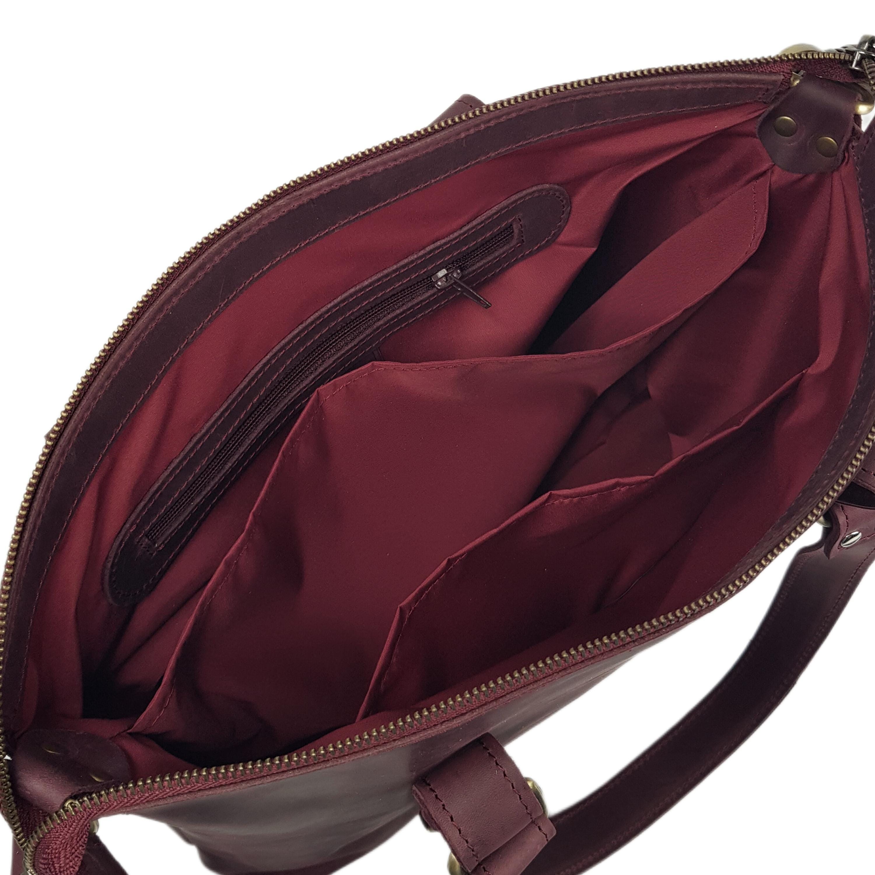 Burgundy Leather Messenger Bag for Men, Burgundy Messenger