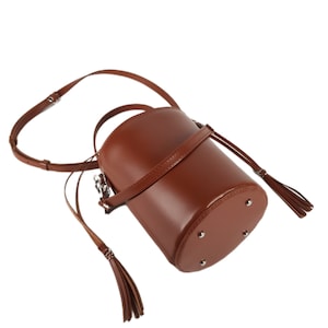 Leather crossbody bucket bag, black leather crossbody, brown crossbody purse image 3