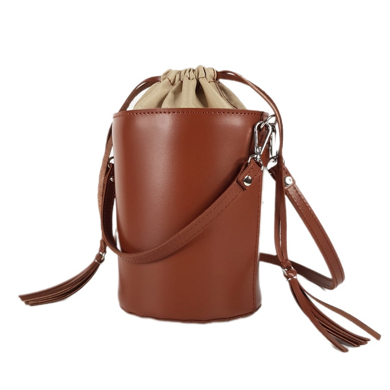 Leather crossbody bucket bag, black leather crossbody, brown crossbody purse image 2
