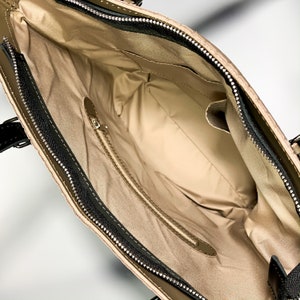 Beige tote bag, office bag, woven leather bag image 6