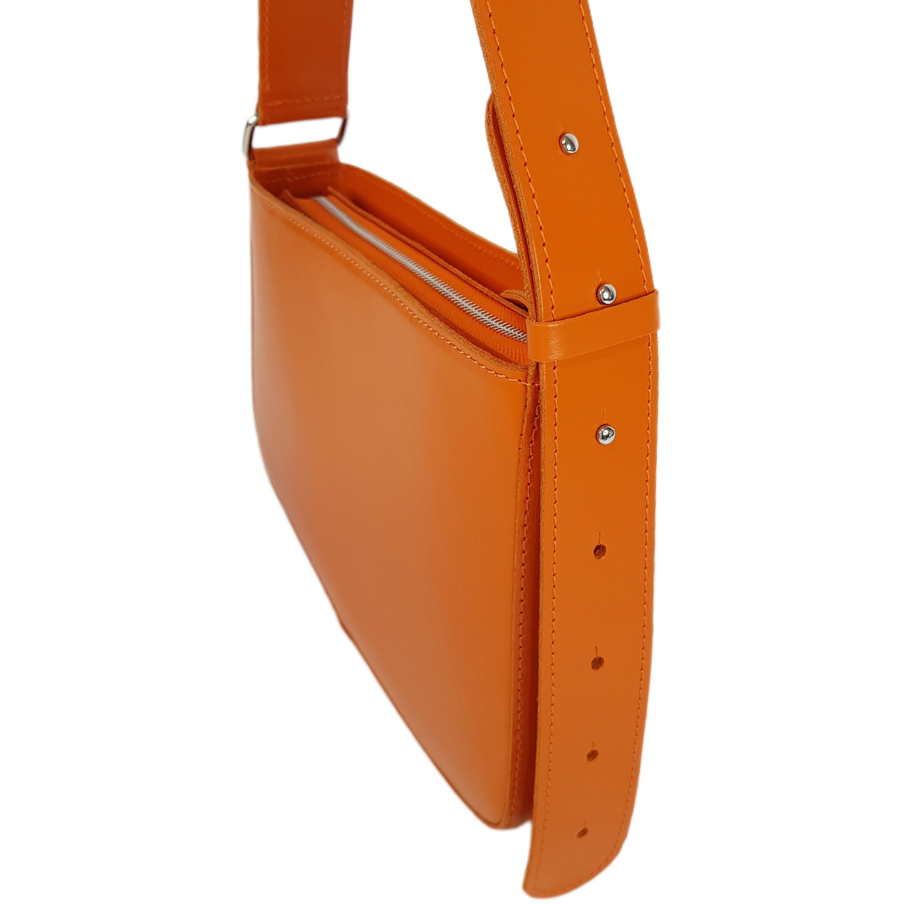 Orange Leather Shoulder Bag, Orange Purse, Orange Leather