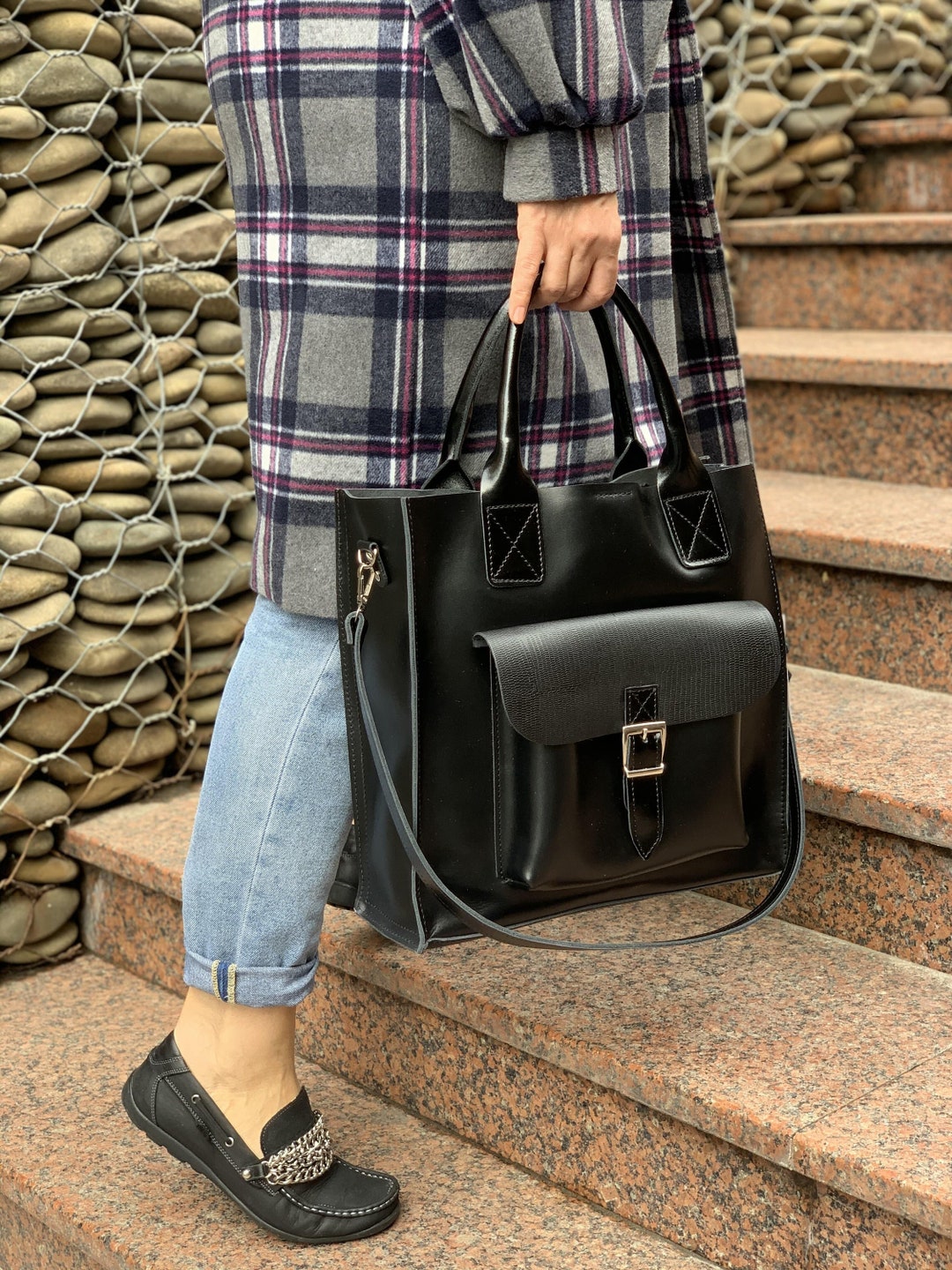 Black Office Bag, Leather Handbag, Office Bag, Shopper With