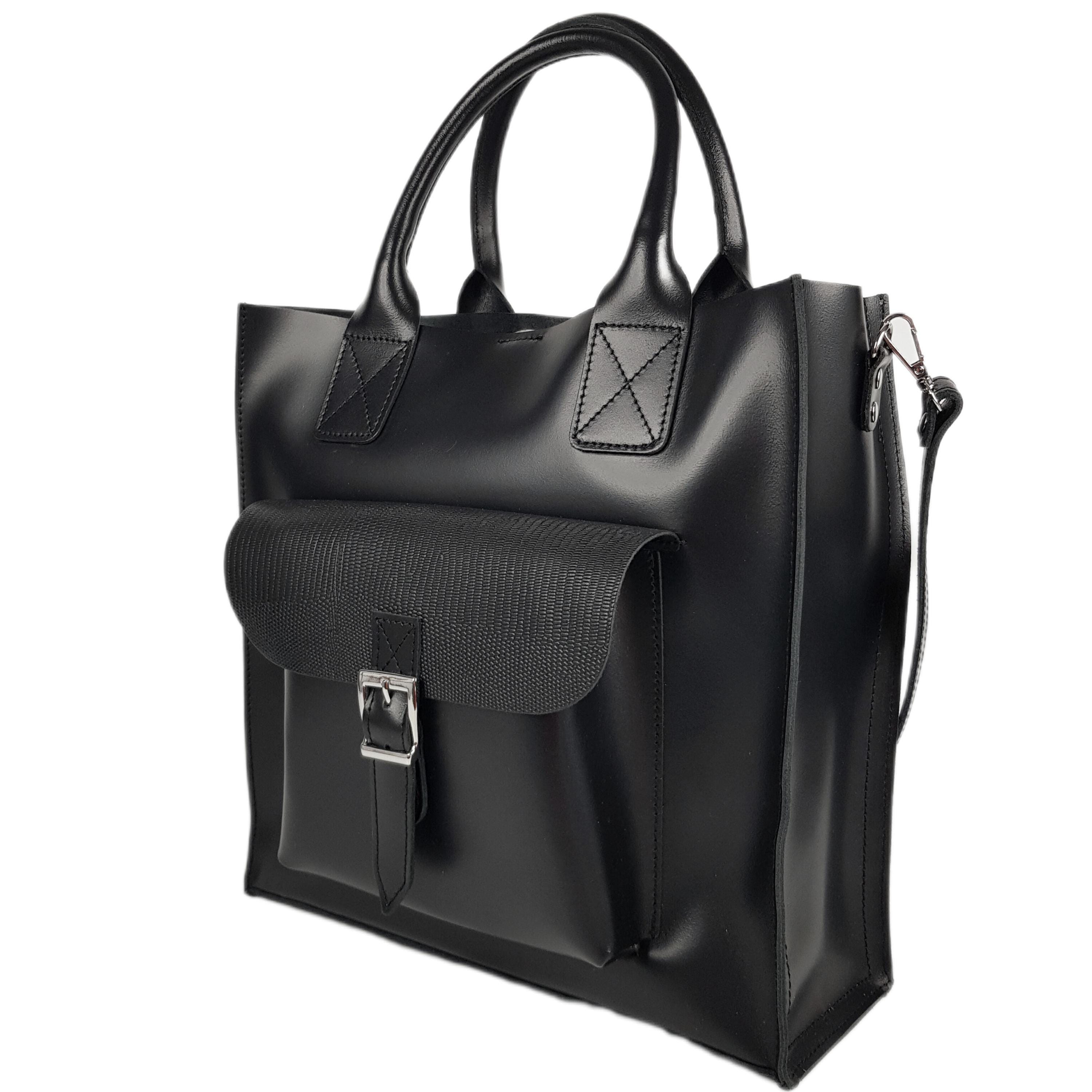 Black Office Bag Leather Handbag Office Bag Shopper With Zipper Etsy Canada