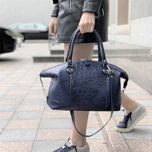 In 5 Farben erhältlich! Dunkelblaue Straußenhandtasche, Tasche für Frau, Ostich Schultertasche, dunkelblaue Schultertasche, blaue Handtasche, Lederhandtasche