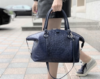 Available in 5 colors! Dark blue ostrich handbag, bag for woman, ostich shoulder bag, dark blue shoulder bag, blue handbag, leather handbag