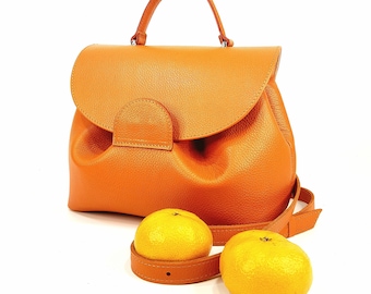 Bolso naranja, bolso de piel para el hombro, bolso brillante, bolso de piel para mujer, regalo para ella