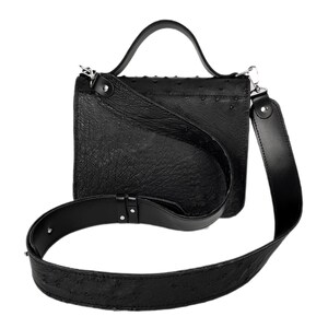 Black crossbody bag, genuile ostrich leather, black handbag, medium bag with wide shoulder strap, leather crossbody, gift for her image 5