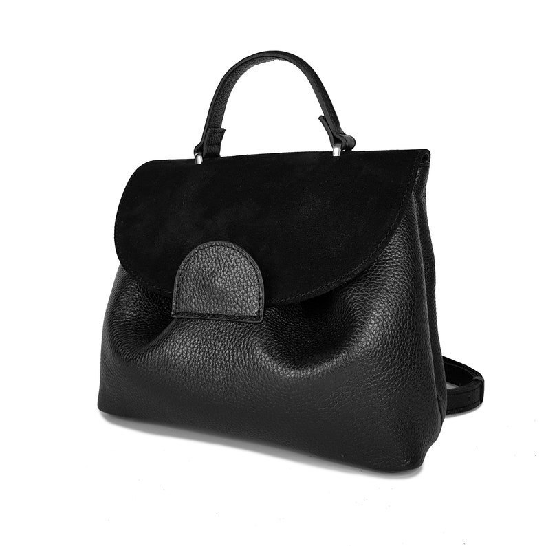 Black leather handbag, shoulder leather bag,black leather bag for women, black bag image 2