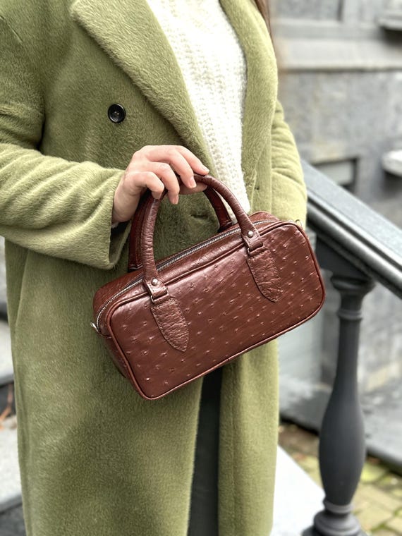 Genuine ostrich leather bag, leather shoulder bag, leather handbag, gift for her