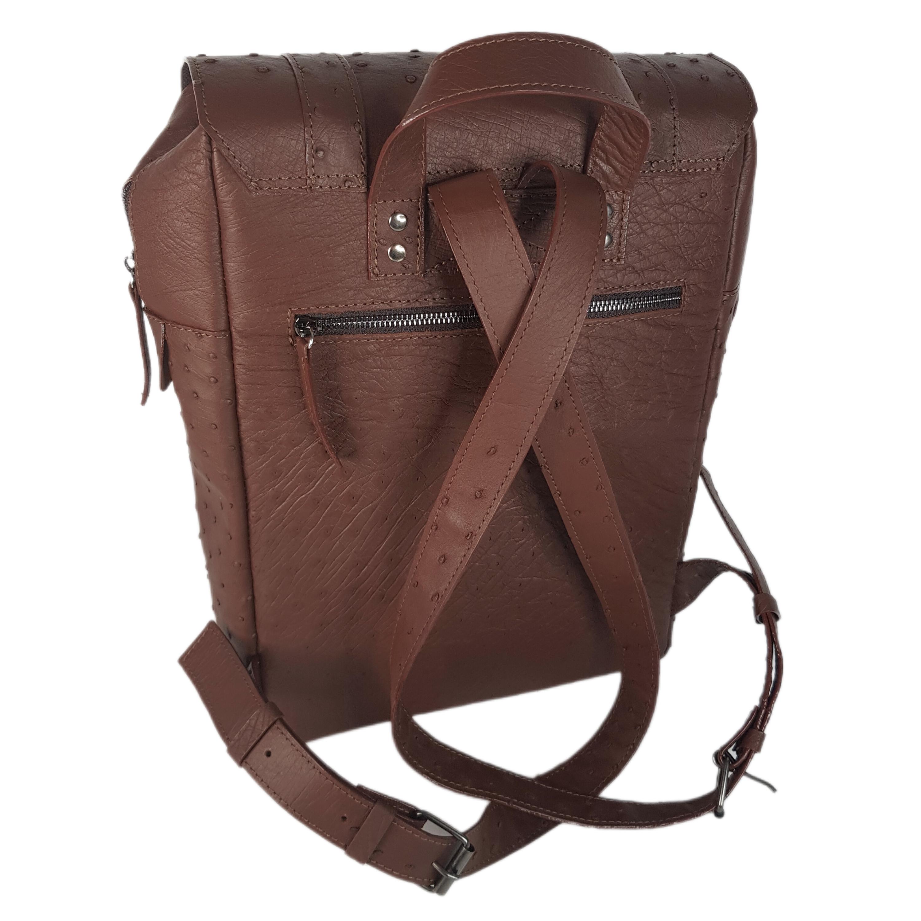 Brown Ostrich Leather Backpack: Large Knapsack for Men - Etsy Israel