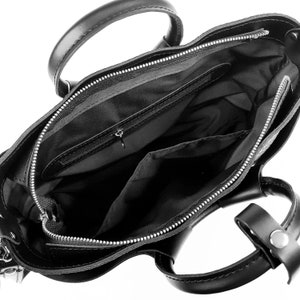 Black leather handbag, black shoulder bag, black handbag, office bag, gift for her image 4