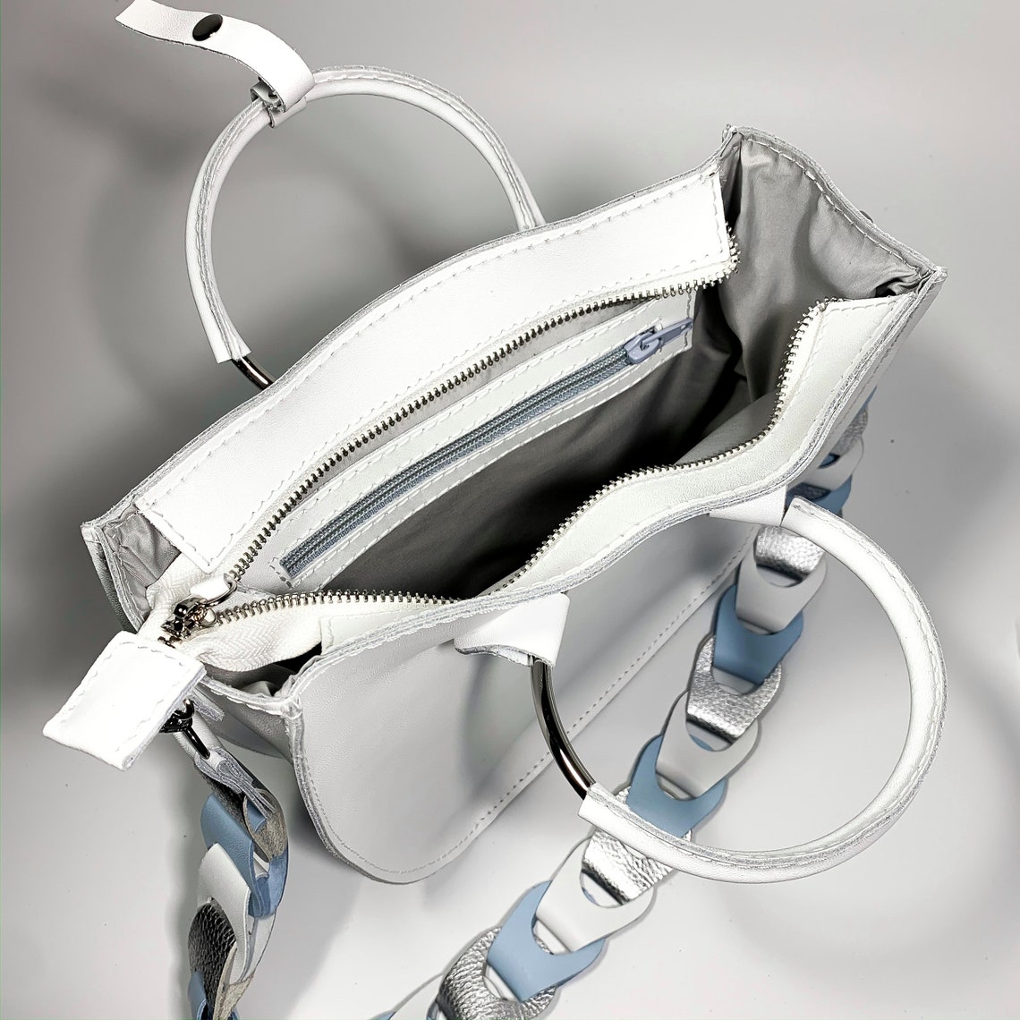 White handbag with woven wide shoulder strap romantic bag Etsy