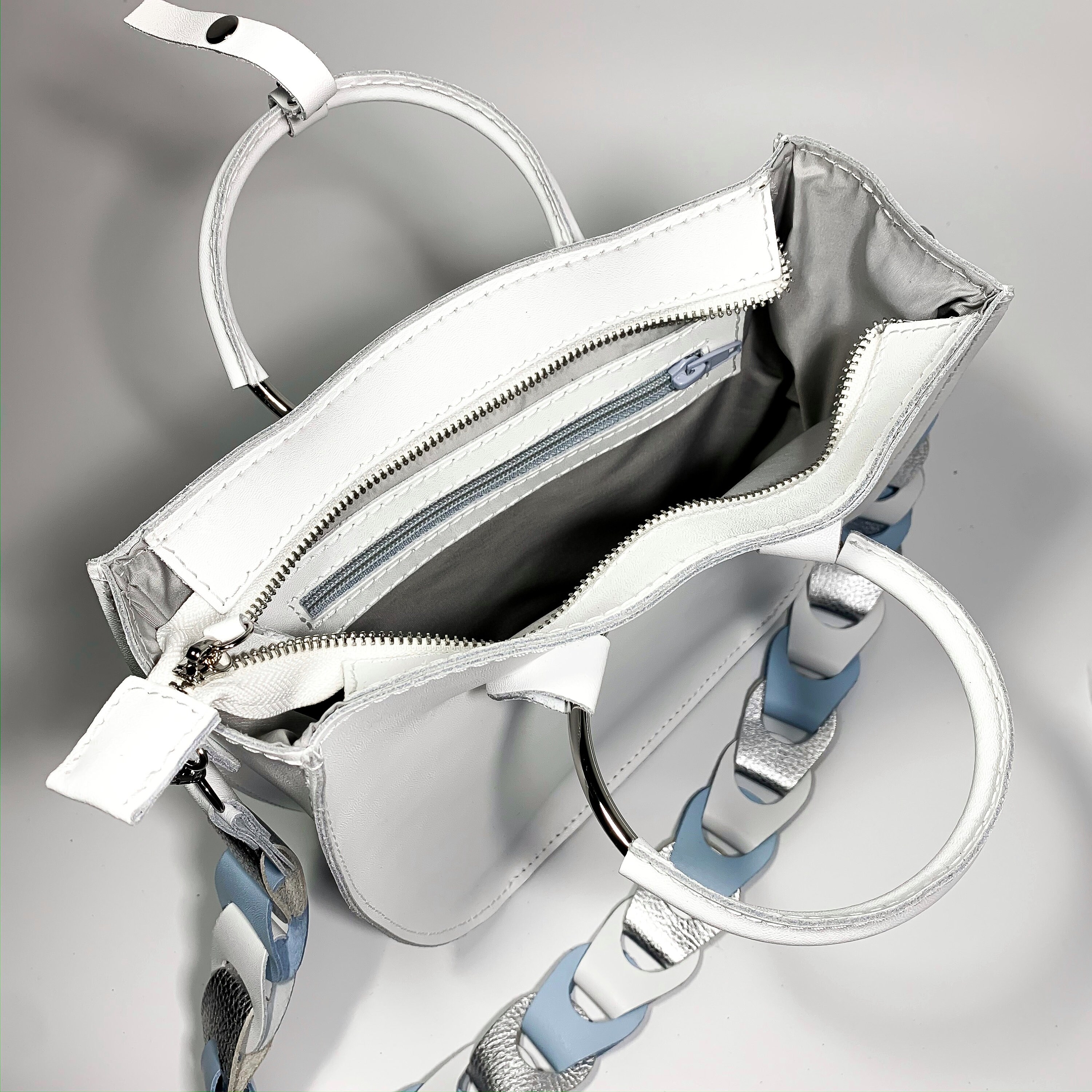 White handbag with woven wide shoulder strap romantic bag Etsy