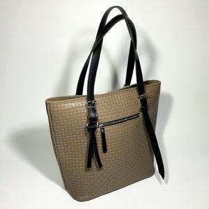 Beige tote bag, office bag, woven leather bag image 5