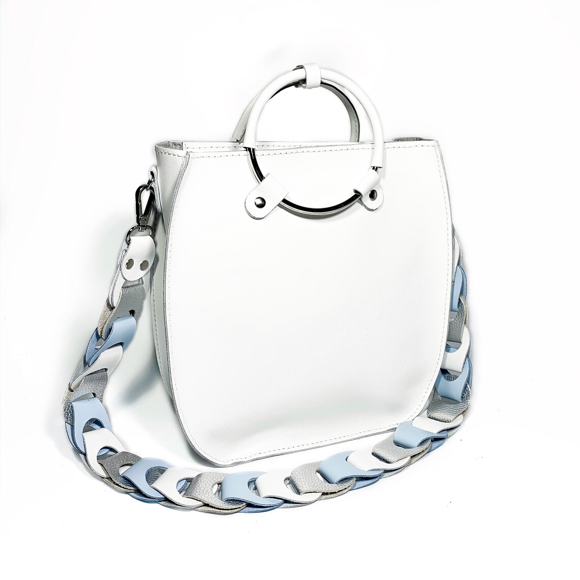 White handbag with woven wide shoulder strap romantic bag Etsy