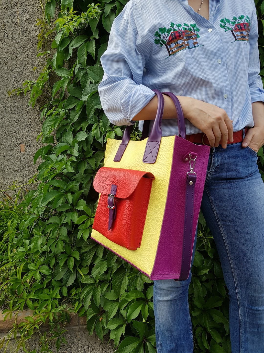 Yellow Tote Bag, Shopper Bag, Leather Handbag, Office Bag, Shopper With