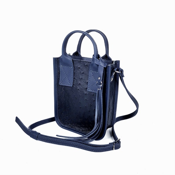 Ostrich Mini Handbag by Scotstyle, Navy