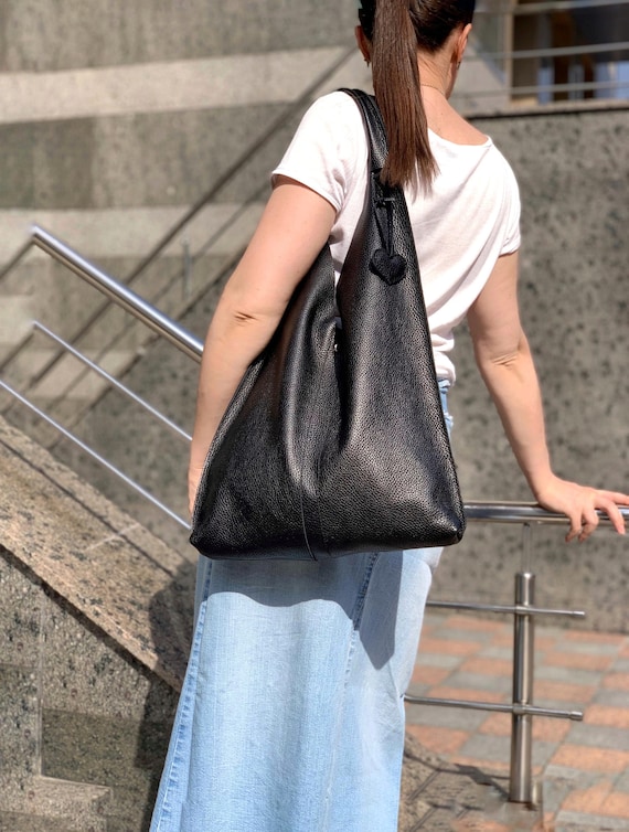 Available in 21 Colors! Black Leather Hobo Bag, Black Leather