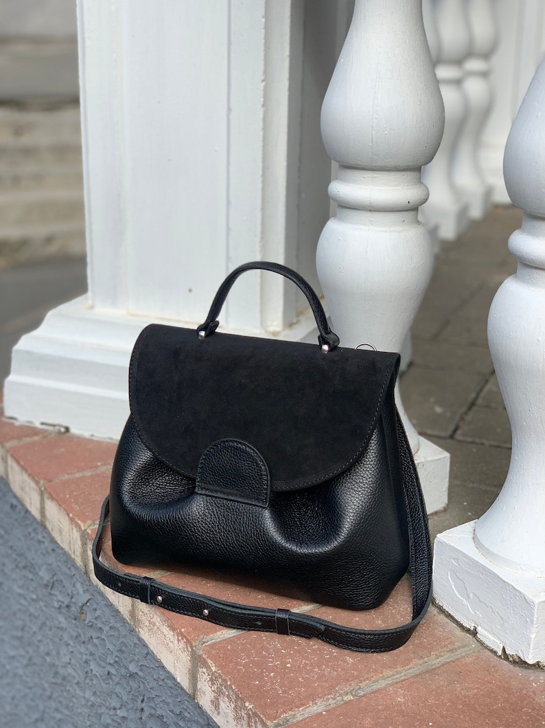 Black leather handbag, shoulder leather bag,black leather bag for women, black bag image 1