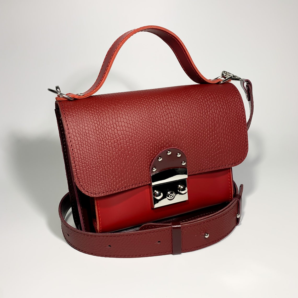 Bolso bandolera multicolor bolso rojo burdeos bolso mediano Etsy