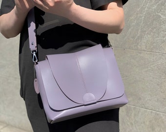 Available in 17 colors! Lilac crossbody with flap, bag with wide shoulder strap, purple crossbody purse, gift for her, summer bag