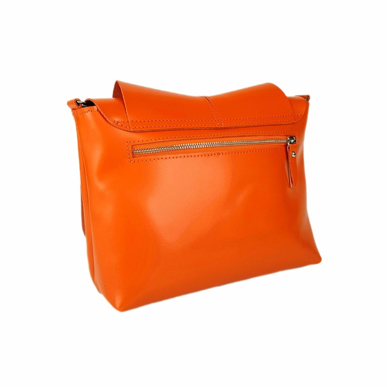 Available in 17 colors Orange crossbody with flap, bag with wide shoulder strap, orange crossbody purse image 2