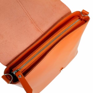 Available in 17 colors Orange crossbody with flap, bag with wide shoulder strap, orange crossbody purse image 3