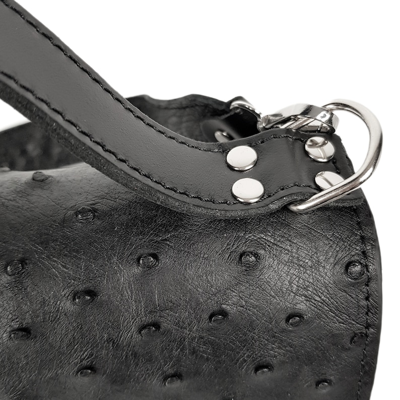 Black crossbody bag, genuile ostrich leather, black handbag, medium bag with wide shoulder strap, leather crossbody, gift for her image 8