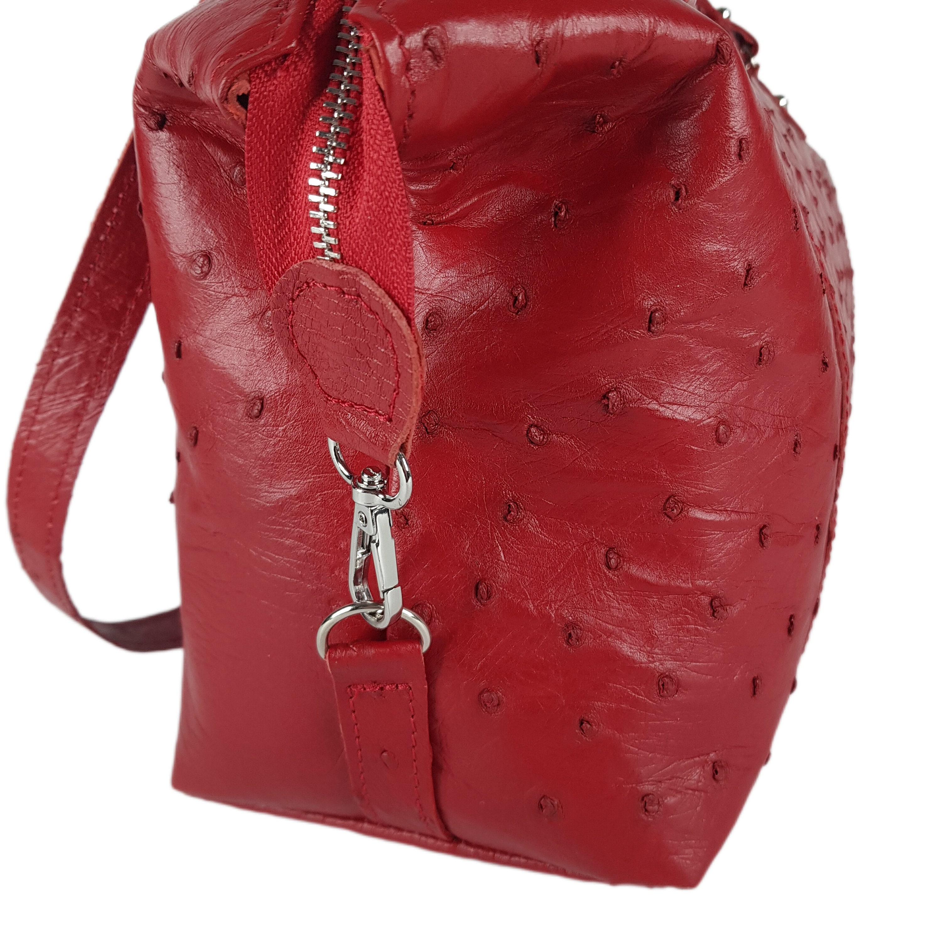 Red Ostrich Handbag Made of Genuine Ostrich Leather, Handbag, Red 