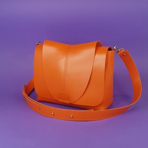 Available in 25 colors! Orange crossbody with flap, bag with wide shoulder strap, orange crossbody purse image 1