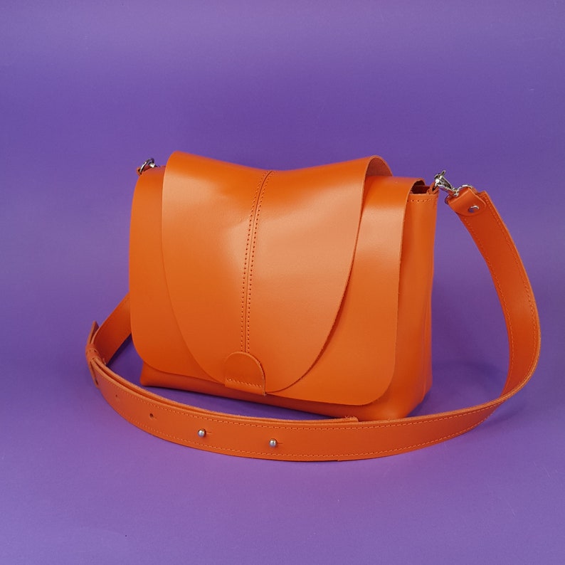 Available in 17 colors Orange crossbody with flap, bag with wide shoulder strap, orange crossbody purse image 1
