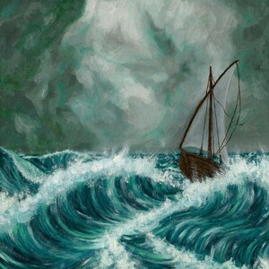 The Scylla, art print of ship and waves painting