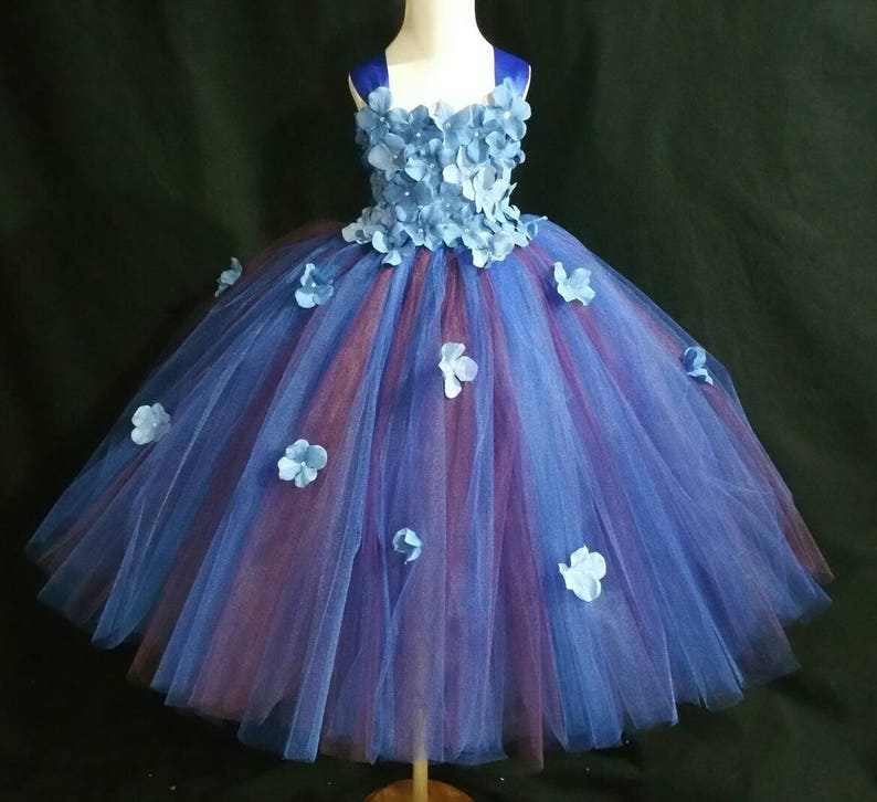 Royal Blue& Plum Hydrangea Flower Tutu Dress/ Flower Girl | Etsy