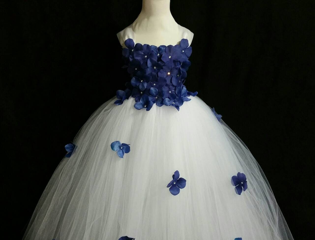 White & Dark Blue Hydrangea Flower Tutu Dress/ Flower Girl | Etsy