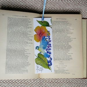 Vibrant Garden Bookmark. Laminated print of an original watercolour painting