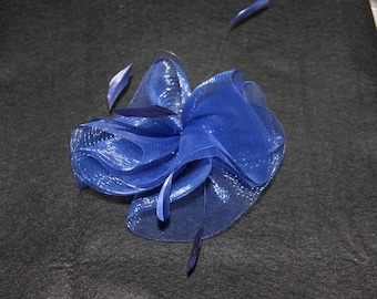Malla de flor y color de la pluma azul para boda sombrero