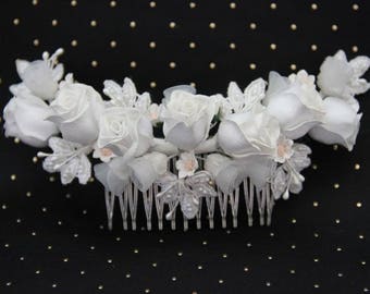 Blanco boda peine boda ceremonia flores